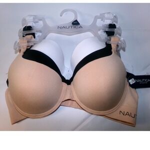 Nautica Intimates Womens 3 Pack Comfort Full Coverage Bra 36C White Black Nude